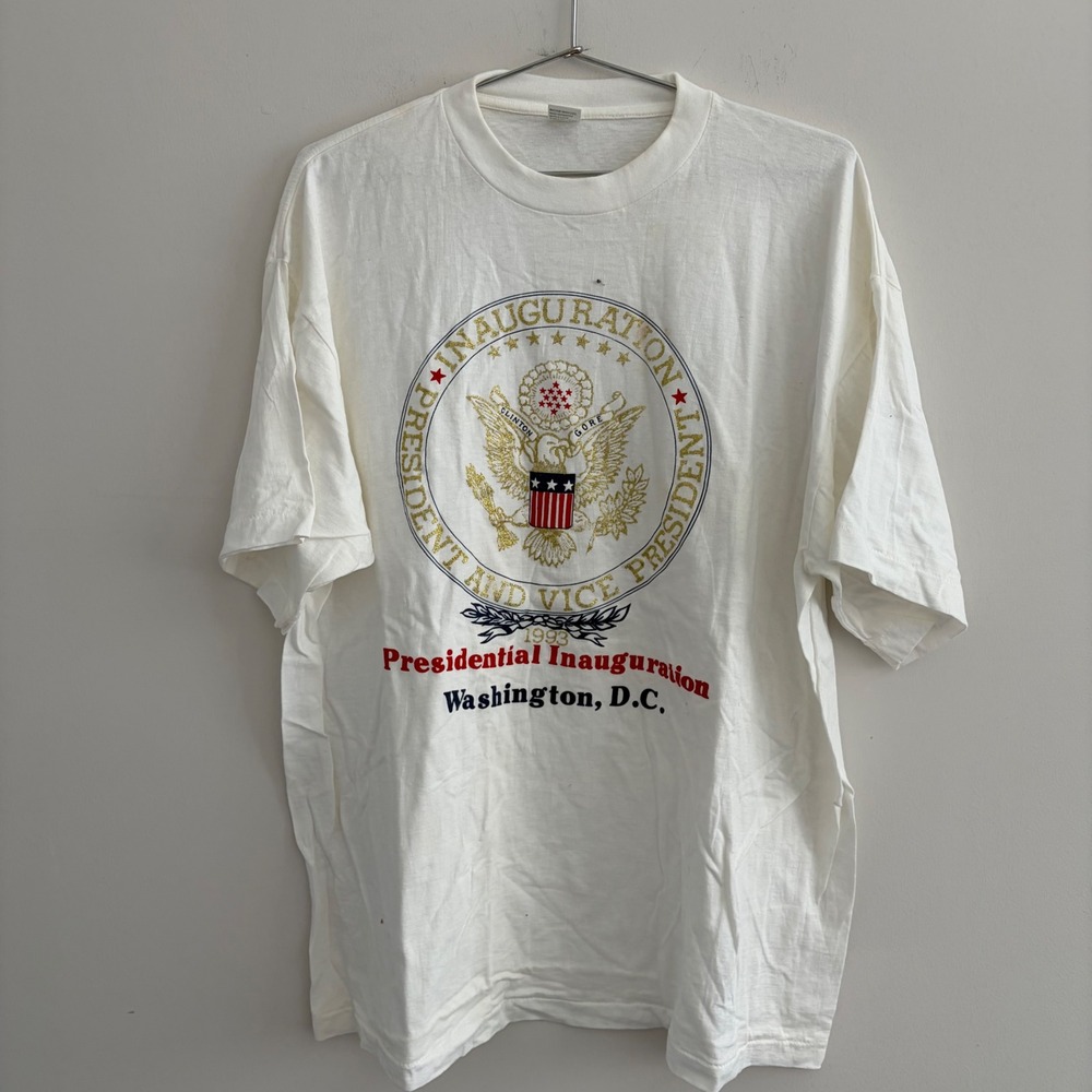 Vintage 1993 Bill Clinton Al Gore Presidential Inauguration T Shirt XL White
